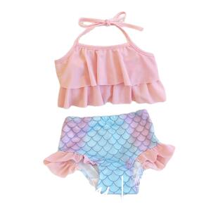 BABY SWIMSUIT欧美婴儿泳衣可爱美人鱼吊带挂脖泳装女童比基尼ins