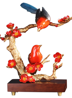 纯铜彩绘喜上枝头中式摆件