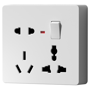 家用86型明装明线一开八孔插座带开关面板多功能1开8孔十孔墙壁