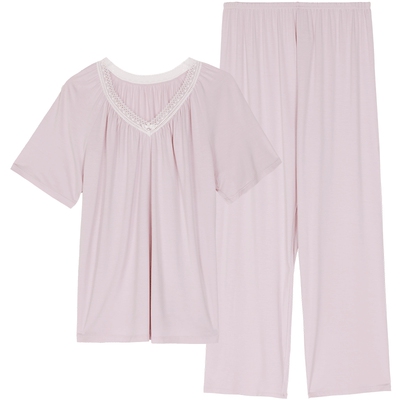 安莉芳专柜新品薄荷曼波短袖v领睡衣女士薄款家居服套装EL00736