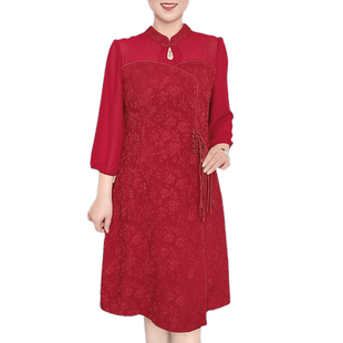 喜婆婆婚宴装高贵春秋季连衣裙妈妈气质结婚礼服中年女旗袍领裙子