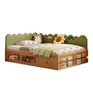 儿童单人床男孩1米5实木带储物女孩卧室2026新款蒙氏儿童床带护栏