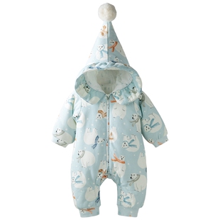 [北极奇遇]aqpa爱帕婴儿夹棉连体衣冬季保暖棉服哈衣宝宝衣服外出