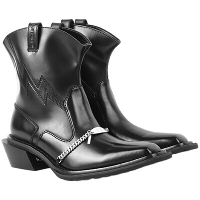 UNTITLAB经典牛仔靴方根短靴