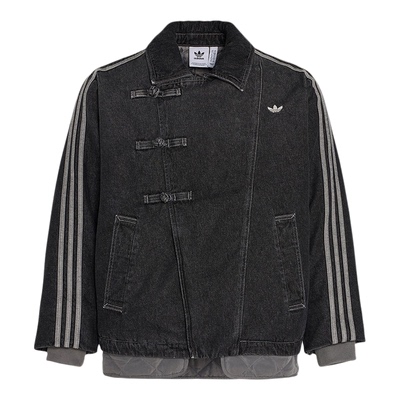 阿迪达斯三叶草男女装2026春中式复古宽松夹棉运动牛仔外套KR5066