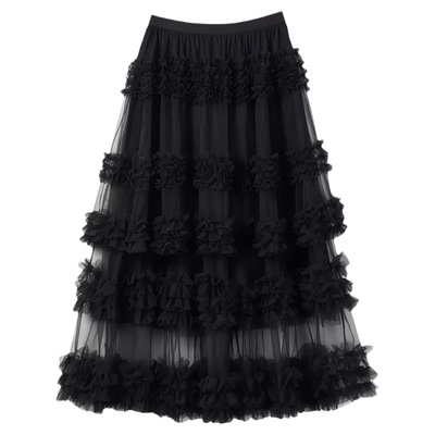 三层拼接黑色网纱甜美系半身裙
