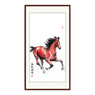 纯手绘手工专业国画真迹字画动物竖幅中堂仿徐悲鸿奔马骏马到功成
