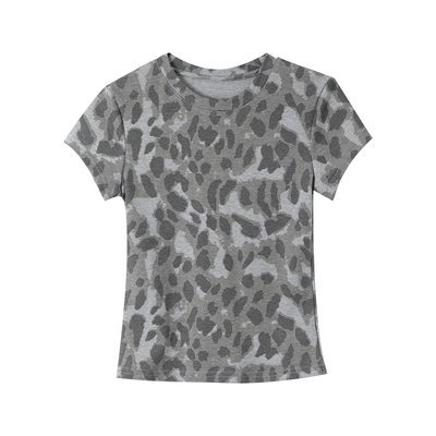 复古豹纹短袖T恤女2026春季新款修身显瘦圆领辣妹风春装个性上衣