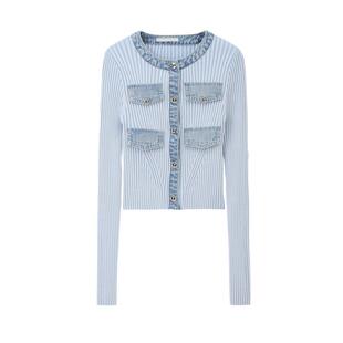 REVAN芮范设计师款甜酷牛仔拼接毛衣开衫RM10106266