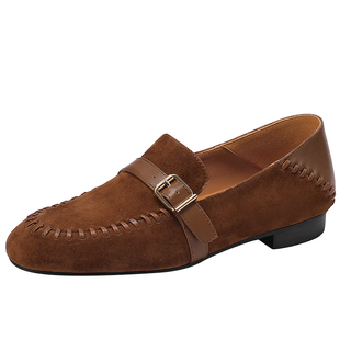 2026复古编织羊反绒皮乐福鞋低跟单鞋平底一脚蹬软底软皮小皮鞋女