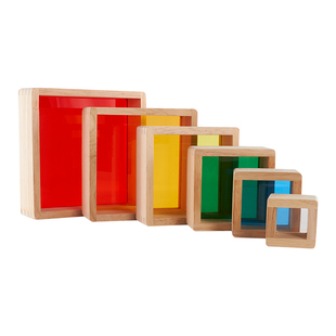 guidecraft彩虹大颗金字塔积木堆叠构建益智儿童彩色感官玩具2岁3