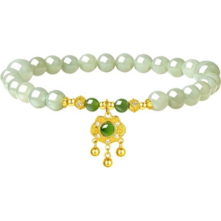 六桂福珠宝祥云和田玉手串女S925银宝宝锁手链新年礼物