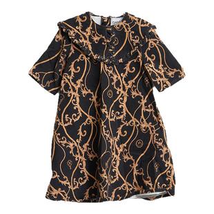 GANNI 日常通勤女士娃娃领印花短袖连衣裙银泰百货精品 301596