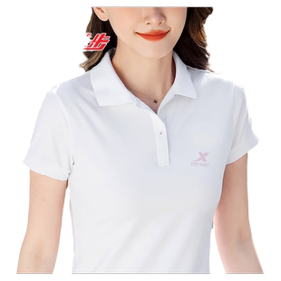 特步polo衫女夏季翻领运动服上衣t2026夏季半袖白色宽松短袖t恤女