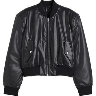 HM女装短外套冬季宽松机车风涂层飞行员短夹克1209264