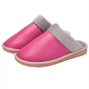 真皮拖鞋男冬季室内居家老人加绒家用防滑防水牛筋厚底包头棉拖女