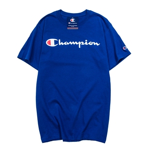 美版Champion草写logo印花体恤情侣圆领T恤冠军短袖男女打底衫潮