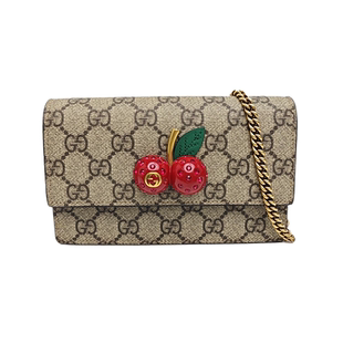 Gucci/古驰中古98新GUCCI米色老花樱桃包/GG Supreme斜挎包