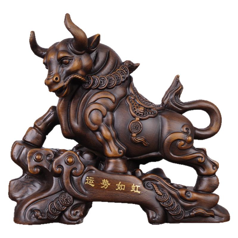 招财牛摆件实木开业乔迁礼品