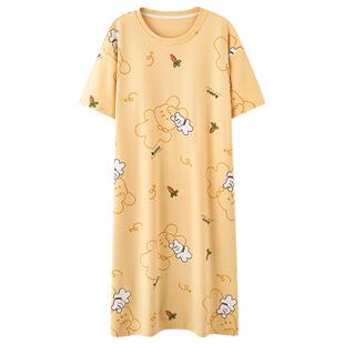 顶瓜瓜睡裙女士春夏季纯棉短袖中长款连衣裙休闲大码家居服可外穿