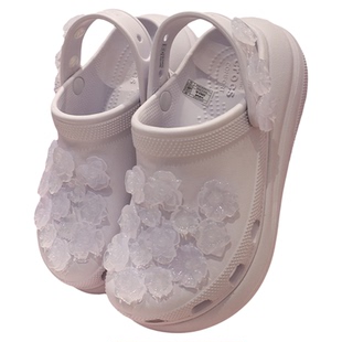 crocs女鞋卡骆驰新款洞洞鞋经典泡芙花簇厚底沙滩凉鞋拖鞋213121