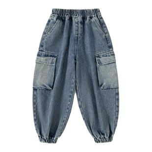 INSbobo童装男童裤子帅气儿童牛仔裤男孩时髦工装裤洋气春款长裤