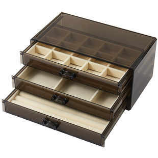 三层亚克力多层抽屉式收纳盒耳钉耳环戒指项链饰品盒饰品收纳