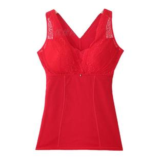 大红色塑身美体背心保暖内衣女免穿文胸收腹束腰大码紧身内搭上衣