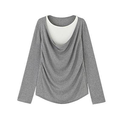 双层荡领针织上衣百搭基础款毛衫