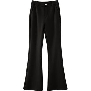 娅丽达加绒喇叭裤女裤子2025年秋冬新款西装裤休闲女裤黑色微喇裤