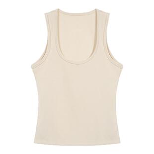 大u领辣妹无袖外穿吊带背心女夏季百搭修身杏色打底内搭短款上衣