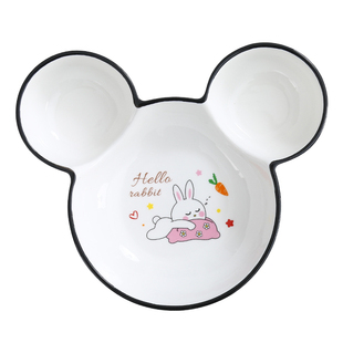 儿童牛排陶瓷餐具分餐盘宝宝早餐米奇分格家用可爱饺子意面饭盘子