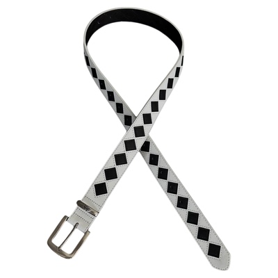 afaaa黑白菱格腰带STU风中古小众百搭穿搭配饰质感皮革棋盘格皮带