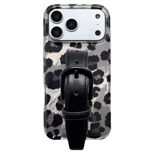 酷感低饱和时髦闪光豹纹全包按键黑腕带手机壳适用苹果系列iphone17 promax铜扣手机保护套16/15手机保护壳