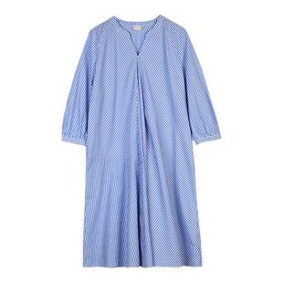 BLANK LABEL 极简高级仿丝绸色织宽松蓝白条纹连衣裙女衬衫裙夏季