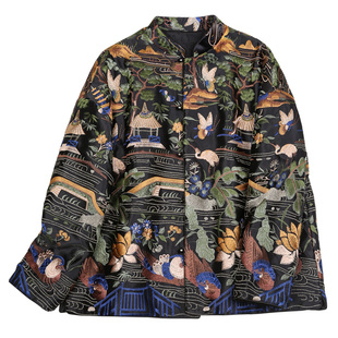 菲伊唐新中式唐装国潮复古改良真丝羊毛缎刺绣花立领古棉衣女上衣