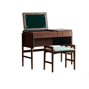 实木梳妆台小户型现代简约卧室收纳化妆桌中古风翻盖妆镜北欧