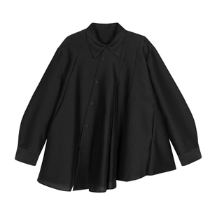 JNBY/江南布衣春季女装衬衫女OL风翻领新中式不对称宽松长袖衬衣