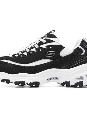 Skechers斯凯奇女子D'LITES 1.0灯芯绒/人造皮革老爹鞋黑白熊猫鞋