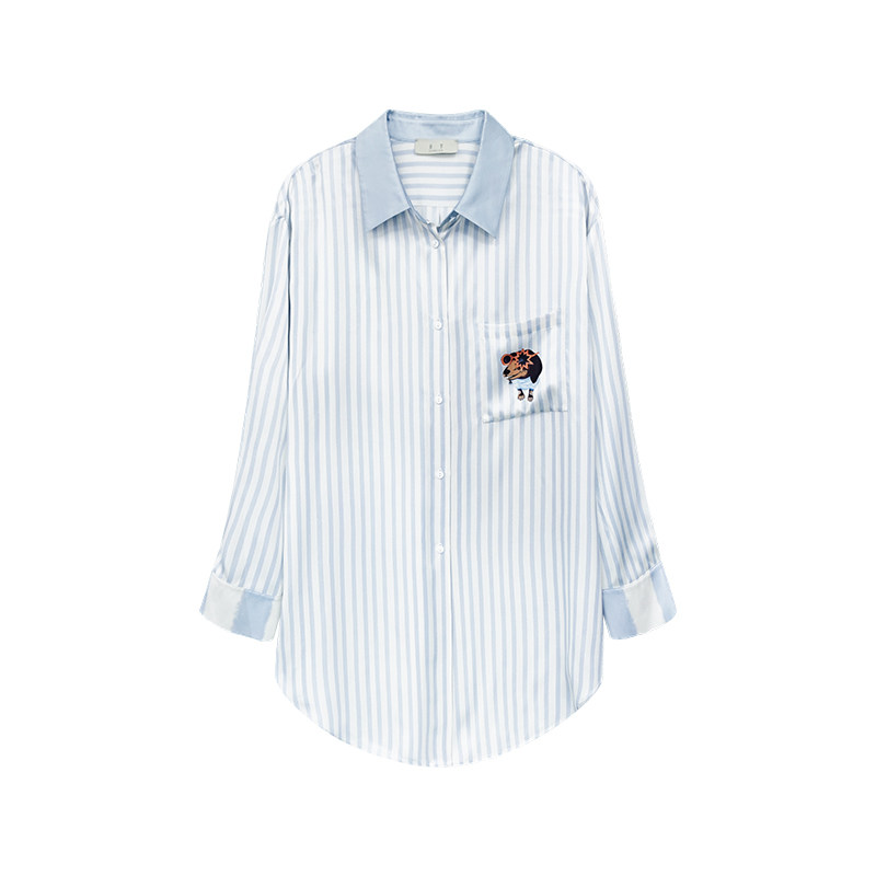 条纹桑罗腊肠小狗真丝家居服长袖
