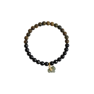 天然黑曜石手串收藏级乌金黑色水晶碧玺玛瑙玉髓宝石绿檀木手链