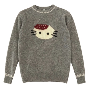 秋冬新款2025针织衫内搭圆领上衣女装短款宽松Kitty卡通套头毛衣