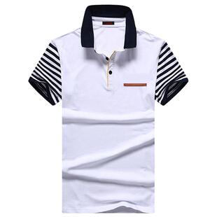 短袖t恤男翻领纯棉修身青年装衣服2026夏季条纹男士POLO衫体恤潮T