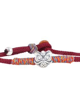 兰术女银简约醒狮手链可调节红绳