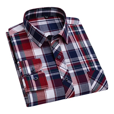 保罗100%纯棉男士格子长袖衬衫