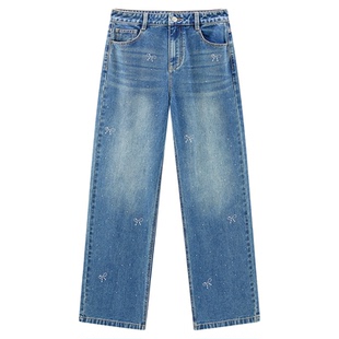 【商场同款】乐町闪闪惹人爱牛仔阔腿裤宽松细闪直筒裤C1HAF1228