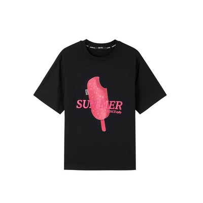 U/TI黑色夏日棒棒冰印花T恤女 百搭简约短袖上衣尤缇时尚夏季新款