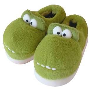 细细条全包跟创意可爱鳄鱼亲子棉拖鞋防滑保暖毛绒月子鞋男女冬