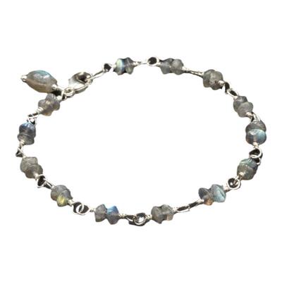 拉长石宝石蓝光闪烁堆叠纯银手链