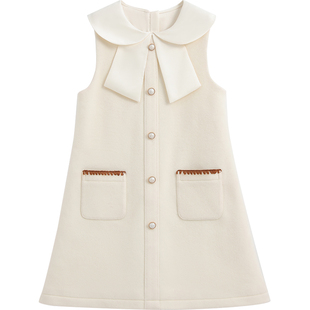 英氏童装女童春秋连衣裙2026新款女孩甜美蝴蝶结A字裙小香风裙子